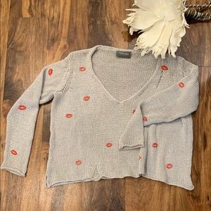 Wooden Ships | Lips Sweater | Grey/Red X/S